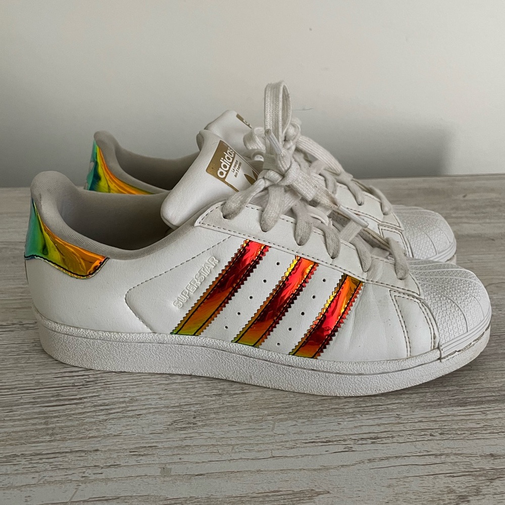 adidas Kids White Sneakers with Multicolor Stripes - Picture 4 of 13